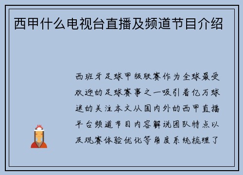西甲什么电视台直播及频道节目介绍